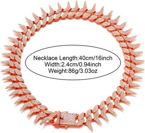 Dog Chain Collar, Side Spiked Style Necklace Bling Diamond Cuban Link Dog Collars Glitter Rhinestone Puppy Collar for for Small Medium Large Pet Dogs (Gold, 24 Inch) in Saudi Arabia