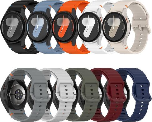 10 Pack No Gap Silicone Sport Bands Compatible for Samsung Galaxy Watch 7/FE/6/5/4 40mm 44mm/Watch 6 Classic 43mm 47mm/Watch 5 Pro 45mm/Watch 4 Classic, Sporty Corrugated Strap Men Women in Kuwait
