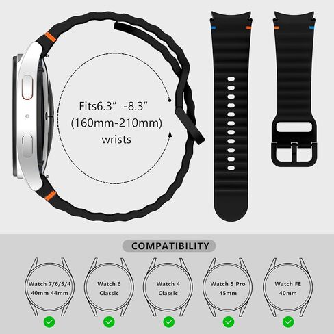 10 Pack No Gap Silicone Sport Bands Compatible for Samsung Galaxy Watch 7/FE/6/5/4 40mm 44mm/Watch 6 Classic 43mm 47mm/Watch 5 Pro 45mm/Watch 4 Classic, Sporty Corrugated Strap Men Women in Kuwait