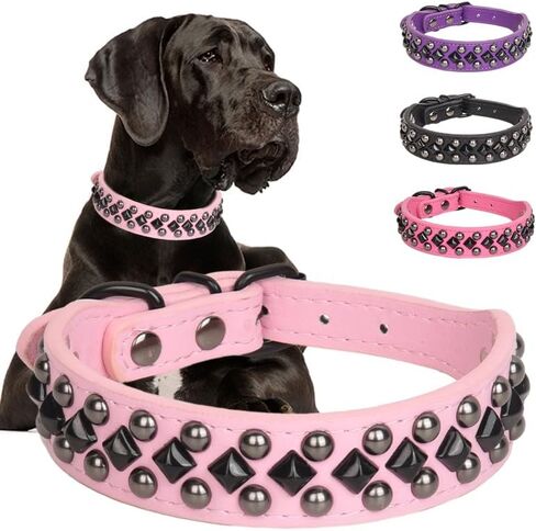 Dog Collars for Small Dogs, Spike Rivet Pu Leather Studded Stud Spiked Puppy Collar for Small Medium Large Dogs (Hot Pink, XL) in Kuwait
