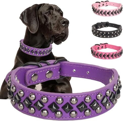 Dog Collars for Small Dogs, Spike Rivet Pu Leather Studded Stud Spiked Puppy Collar for Small Medium Large Dogs (Hot Pink, XL) in Kuwait