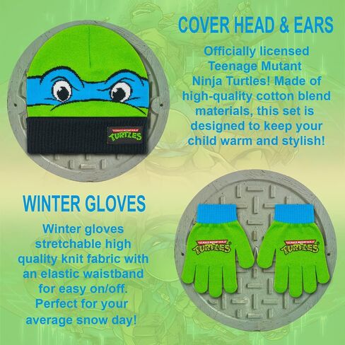 Teenage Mutant Ninja Turtles Boys Winter Hat Ages 4-12 with Winter Gloves – Boys TMNT Winter Hat and Glove Set in Saudi Arabia