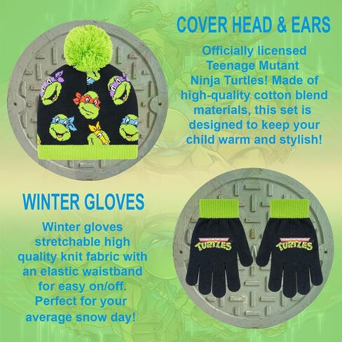 Teenage Mutant Ninja Turtles Boys Winter Hat Ages 4-12 with Winter Gloves – Boys TMNT Winter Hat and Glove Set in Saudi Arabia