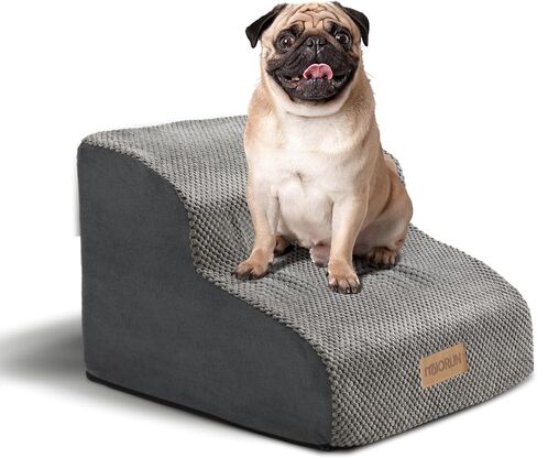 High-Density Foam Dog Stairs for Small Dogs, 2-Step Pet Stairs with Washable Cover, Indoor Dog Ramp for Couch and Bed, Non-Slip Bottom Pet Steps for Old Cats and Injured Puppy- Up to 12'' in Saudi Arabia