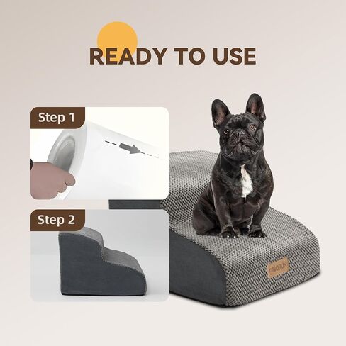 High-Density Foam Dog Stairs for Small Dogs, 2-Step Pet Stairs with Washable Cover, Indoor Dog Ramp for Couch and Bed, Non-Slip Bottom Pet Steps for Old Cats and Injured Puppy- Up to 12'' in Saudi Arabia