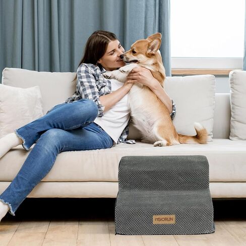 High-Density Foam Dog Stairs for Small Dogs, 2-Step Pet Stairs with Washable Cover, Indoor Dog Ramp for Couch and Bed, Non-Slip Bottom Pet Steps for Old Cats and Injured Puppy- Up to 12'' in Saudi Arabia