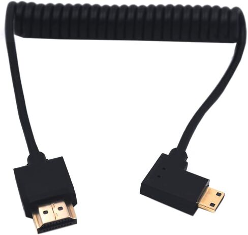 4ft HDMI 4K Coiled Cable, 90 Degree Left Angle Mini HDMI Male to HDMI Male Adapter Spiral Cable, HD HDMI 2.0 Version High Speed Spring Cord, 4K @60HZ (Left Mini HDMI to HDMI) in Saudi Arabia