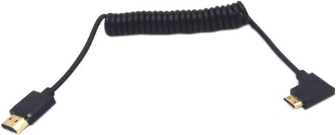 4ft HDMI 4K Coiled Cable, 90 Degree Left Angle Mini HDMI Male to HDMI Male Adapter Spiral Cable, HD HDMI 2.0 Version High Speed Spring Cord, 4K @60HZ (Left Mini HDMI to HDMI) in Saudi Arabia