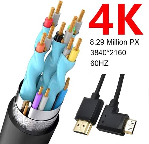4ft HDMI 4K Coiled Cable, 90 Degree Left Angle Mini HDMI Male to HDMI Male Adapter Spiral Cable, HD HDMI 2.0 Version High Speed Spring Cord, 4K @60HZ (Left Mini HDMI to HDMI) in Saudi Arabia
