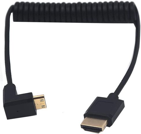 4ft HDMI 4K Coiled Cable, 90 Degree Left Angle Mini HDMI Male to HDMI Male Adapter Spiral Cable, HD HDMI 2.0 Version High Speed Spring Cord, 4K @60HZ (Left Mini HDMI to HDMI) in Saudi Arabia