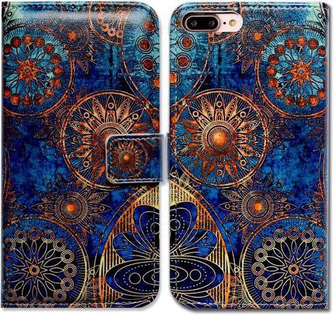 Bcov Case for iPhone 8 Plus/iPhone 7 Plus,iPhone 7 Wallet Case, Gorgeous Colours Circle Mandala Leather Flip Case Wallet Cover with Card Slot Holder Kickstand for iPhone 8+/7+ in Kuwait