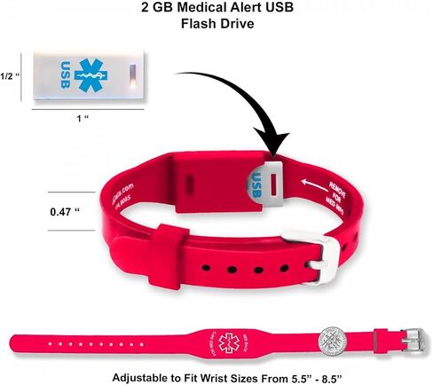 Elite II USB Medical Bracelet: Hypoallergenic Silicone Wristband 2GB USB Waterproof Flash Drive Emergency Medical Card. Complimentary Access PHR (Personal Health Record) in Saudi Arabia