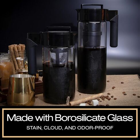 Takeya Glass Cold Brew Coffee Maker for Iced Coffee, Airtight Pitcher, Premium Quality, 1 Quart, Black Lid and Handle in Saudi Arabia