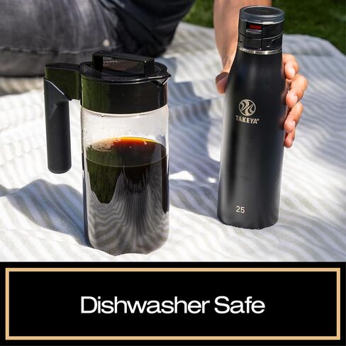 Takeya Glass Cold Brew Coffee Maker for Iced Coffee, Airtight Pitcher, Premium Quality, 1 Quart, Black Lid and Handle in Saudi Arabia
