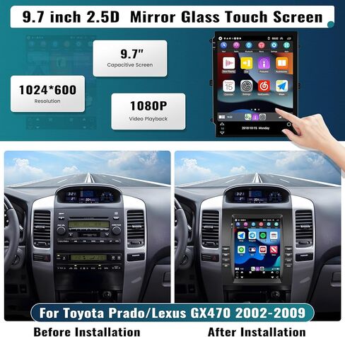 UNITOPSCI 1G+32G Android 13 Car Stereo for Toyota Prado/Lexus GX470 2002-2009 Wireless CarPlay Android Auto 9.7" Vertical Touchscreen HiFi Bluetooth GPS Navigation WiFi FM/RDS SWC + Backup Camera Mic in Saudi Arabia