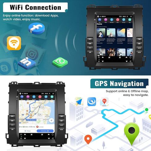 UNITOPSCI 1G+32G Android 13 Car Stereo for Toyota Prado/Lexus GX470 2002-2009 Wireless CarPlay Android Auto 9.7" Vertical Touchscreen HiFi Bluetooth GPS Navigation WiFi FM/RDS SWC + Backup Camera Mic in Saudi Arabia