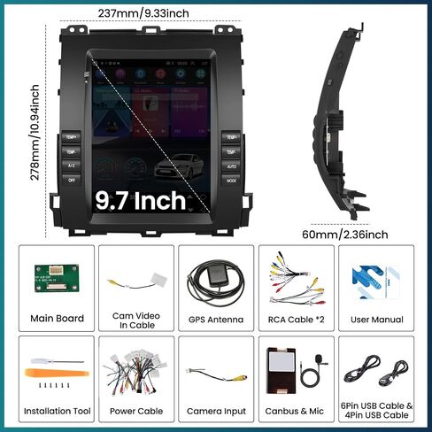 UNITOPSCI 1G+32G Android 13 Car Stereo for Toyota Prado/Lexus GX470 2002-2009 Wireless CarPlay Android Auto 9.7" Vertical Touchscreen HiFi Bluetooth GPS Navigation WiFi FM/RDS SWC + Backup Camera Mic in Saudi Arabia