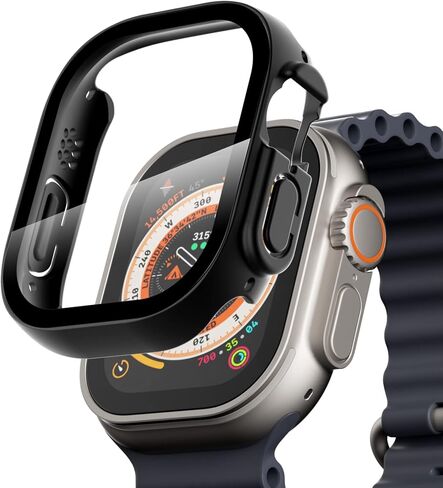 PZOZ (2 Pack) iWatch Case Compatible for Apple Watch Series Ultra 49mm Hard Case with Tempered Glass Screen Protector, Slim Hard PC Cover, Thin Bumper Full Coverage Accessories (Black) in Saudi Arabia