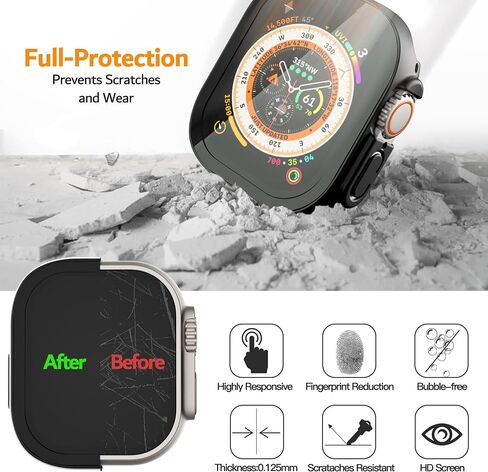 PZOZ (2 Pack) iWatch Case Compatible for Apple Watch Series Ultra 49mm Hard Case with Tempered Glass Screen Protector, Slim Hard PC Cover, Thin Bumper Full Coverage Accessories (Black) in Saudi Arabia