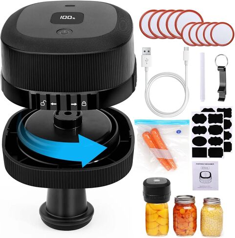 ماسون جرة فراغ السدادة، 3 في 1 آلة ختم فراغ مع الفم وأغطية ماسون العادية، مجموعة ماسون جرة فراغ السدادة لبرطمانات تعليب ميسون متوافقة مع توفير الطعام in Kuwait
