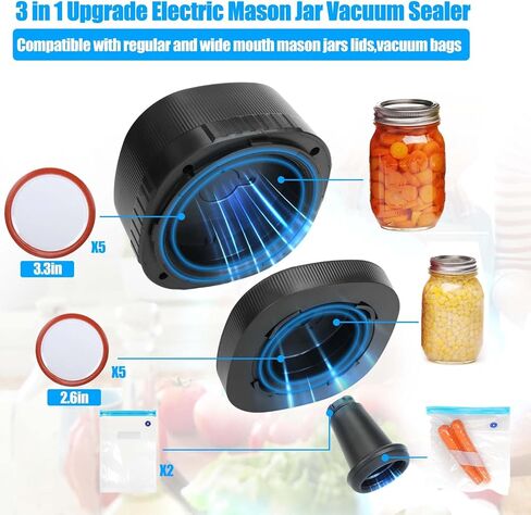 ماسون جرة فراغ السدادة، 3 في 1 آلة ختم فراغ مع الفم وأغطية ماسون العادية، مجموعة ماسون جرة فراغ السدادة لبرطمانات تعليب ميسون متوافقة مع توفير الطعام in Kuwait