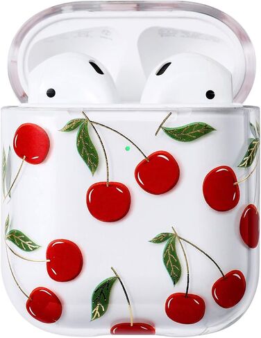 Compatible with Case Apple Airpods 1st / 2Nd, Cute Patterns Hard PC Custom Designer Case Clear Shockproof [Front LED Visible ] Anti-Fall Full Protector, Cherry in Saudi Arabia
