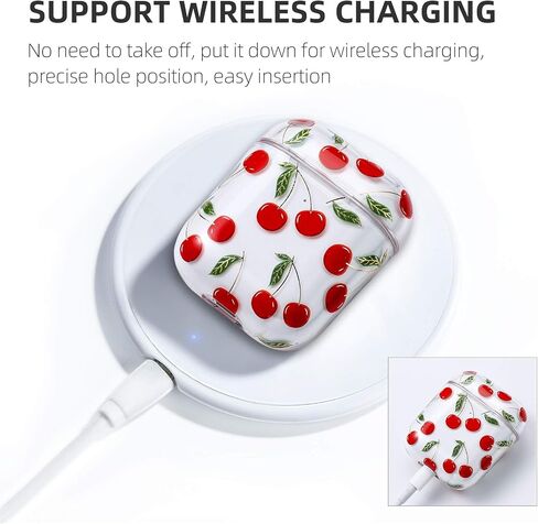 Compatible with Case Apple Airpods 1st / 2Nd, Cute Patterns Hard PC Custom Designer Case Clear Shockproof [Front LED Visible ] Anti-Fall Full Protector, Cherry in Saudi Arabia