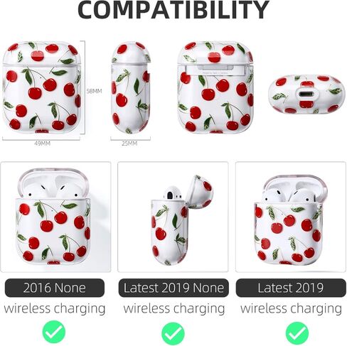 Compatible with Case Apple Airpods 1st / 2Nd, Cute Patterns Hard PC Custom Designer Case Clear Shockproof [Front LED Visible ] Anti-Fall Full Protector, Cherry in Saudi Arabia