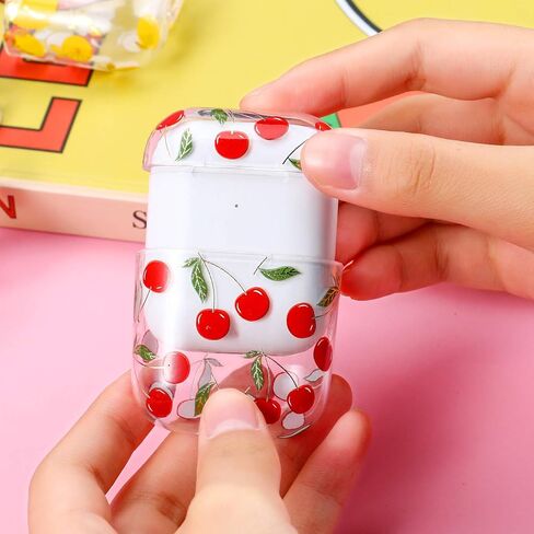 Compatible with Case Apple Airpods 1st / 2Nd, Cute Patterns Hard PC Custom Designer Case Clear Shockproof [Front LED Visible ] Anti-Fall Full Protector, Cherry in Saudi Arabia