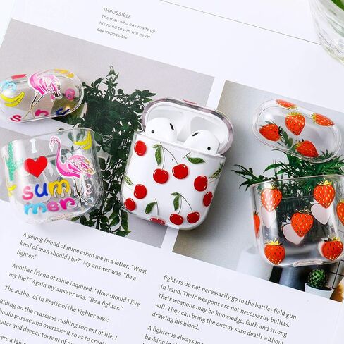 Compatible with Case Apple Airpods 1st / 2Nd, Cute Patterns Hard PC Custom Designer Case Clear Shockproof [Front LED Visible ] Anti-Fall Full Protector, Cherry in Saudi Arabia
