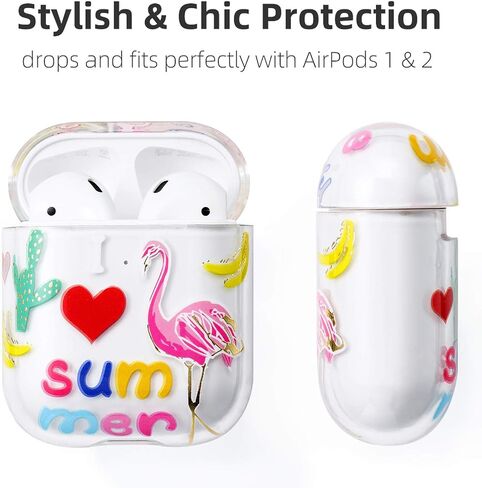 Compatible with Case Apple Airpods 1st / 2Nd, Cute Patterns Hard PC Custom Designer Case Clear Shockproof [Front LED Visible ] Anti-Fall Full Protector, Cherry in Saudi Arabia