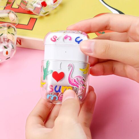 Compatible with Case Apple Airpods 1st / 2Nd, Cute Patterns Hard PC Custom Designer Case Clear Shockproof [Front LED Visible ] Anti-Fall Full Protector, Cherry in Saudi Arabia
