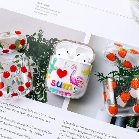 Compatible with Case Apple Airpods 1st / 2Nd, Cute Patterns Hard PC Custom Designer Case Clear Shockproof [Front LED Visible ] Anti-Fall Full Protector, Cherry in Saudi Arabia
