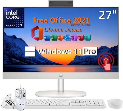 كمبيوتر مكتبي HP 27 بوصة FHD الكل في واحد يعمل باللمس، Intel Ultra 7-155U (حتى 4.8 جيجا هرتز)، 64 جيجا DDR5، 4 تيرابايت SSD، Wi-Fi 6، كاميرا ويب، لوحة مفاتيح وماوس لاسلكي، Windows 11 Pro & ترخيص أوفيس برو مدى الحياة in Saudi Arabia
