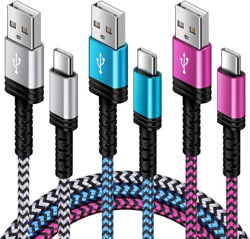 كابل شاحن USB طويل من النوع C بطول 10 أقدام، 3 حزم 3.1 أمبير مضفر USB A إلى USB C سلك شاحن Android شحن سريع لهاتف Samsung Galaxy A15/A55/A54/A35/S24 Ultra/S23/S22/S21/S20/S10 Plus/iPhone 15/ 15 برو ماكس/بلس in Kuwait