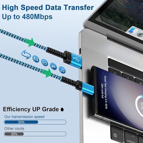 كابل شاحن USB طويل من النوع C بطول 10 أقدام، 3 حزم 3.1 أمبير مضفر USB A إلى USB C سلك شاحن Android شحن سريع لهاتف Samsung Galaxy A15/A55/A54/A35/S24 Ultra/S23/S22/S21/S20/S10 Plus/iPhone 15/ 15 برو ماكس/بلس in Kuwait