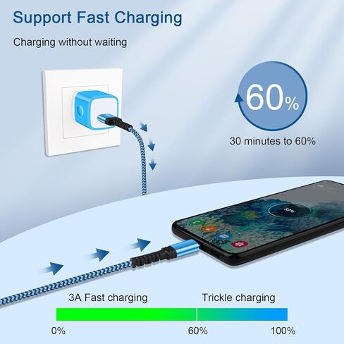 كابل شاحن USB طويل من النوع C بطول 10 أقدام، 3 حزم 3.1 أمبير مضفر USB A إلى USB C سلك شاحن Android شحن سريع لهاتف Samsung Galaxy A15/A55/A54/A35/S24 Ultra/S23/S22/S21/S20/S10 Plus/iPhone 15/ 15 برو ماكس/بلس in Kuwait