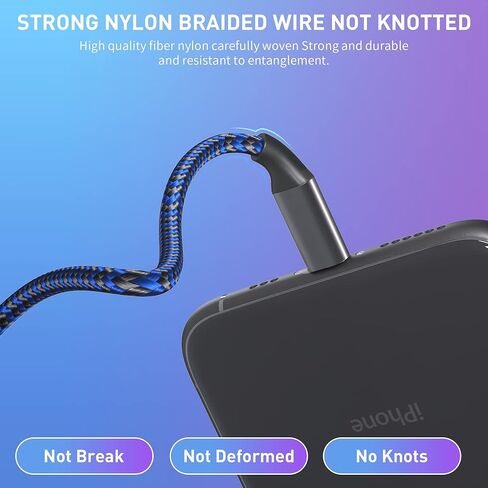 MenoSupp MFi Certified iPhone Charger Lightning Cable 3 Pack 10ft Nylon Braided Cable iPhone Charger Fast Charging Cord Compatible with iPhone 14 13 12 11 Pro Max XR XS X 8 7 6 Plus SE and More in Kuwait