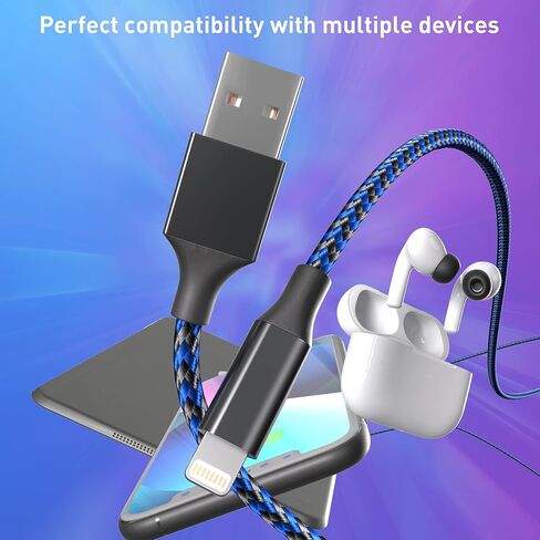 MenoSupp MFi Certified iPhone Charger Lightning Cable 3 Pack 10ft Nylon Braided Cable iPhone Charger Fast Charging Cord Compatible with iPhone 14 13 12 11 Pro Max XR XS X 8 7 6 Plus SE and More in Kuwait