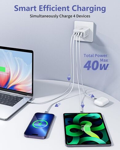 [حزمة من قطعتين] كتلة شاحن حائط USB C، 40 وات 4 منافذ USB C شاحن فائق السرعة ثنائي المنفذ PD محول طاقة + قابس حائط QC متعدد المنافذ من النوع C مكعب الطوب متوافق مع iPhone 15 14 13 12 11 Pro XR XS 8 7، Samsung in Saudi Arabia