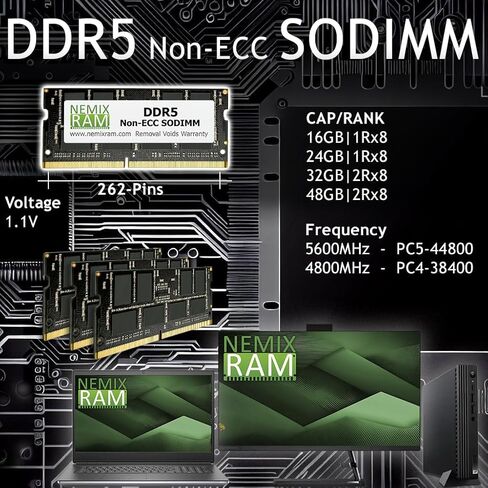 NEMIX RAM 96GB (2X48GB) DDR5 4800MHZ PC5-38400 2Rx8 1.1V 262-PIN Non-ECC Unbuffered SODIMM Laptop PC Memory KIT in Saudi Arabia