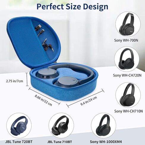 حافظة لهاتف Sony WH-CH520 WH-CH720N WH-1000XM4 WH-CH510، JBL Tune 510BT 520BT 720BT 710BT سماعات رأس لاسلكية بخاصية إلغاء الضوضاء، حقيبة سفر تحمل غطاء مع دعم داخلي قابل للإزالة (أسود) in Kuwait