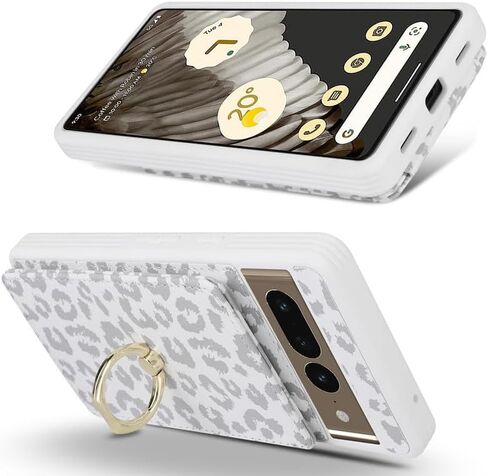 حافظة لهاتف Google Pixel 7 Pro مع حامل بطاقة، حافظة Pixel 7 Pro للنساء، حامل بطاقة الائتمان، حامل حلقي، حافظات محفظة هاتف لطيفة 6.7 بوصة (أبيض ليوبارد) in Saudi Arabia