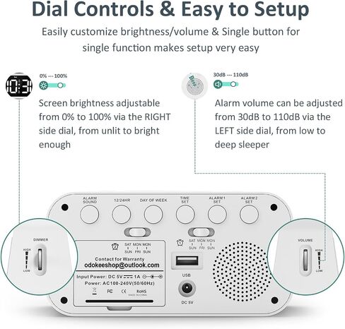 Digital Dual Alarm Clock for Bedroom: RGB Electric Clock with USB Charger for Kids Teens - Dimmable Clock with Weekday Weekend Mode for Bedside Desk in Kuwait