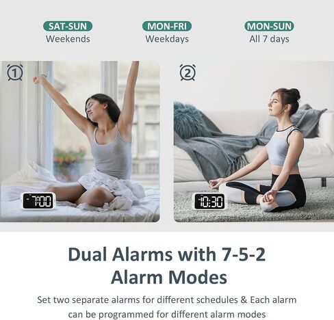 Digital Dual Alarm Clock for Bedroom: RGB Electric Clock with USB Charger for Kids Teens - Dimmable Clock with Weekday Weekend Mode for Bedside Desk in Kuwait