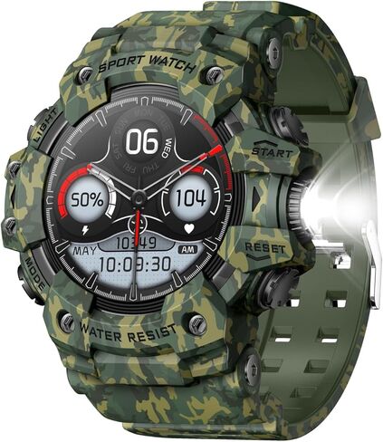 Military Smart Watch for Men with LED Flashlight,1.32"HD Screen Rugged Smart Watch,Call Receive/Dial,Compass,Waterproof Sports Fitness Tracker Tactical Smartwatch for iPhone Android in Saudi Arabia