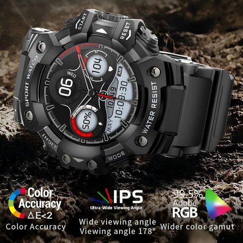 Military Smart Watch for Men with LED Flashlight,1.32"HD Screen Rugged Smart Watch,Call Receive/Dial,Compass,Waterproof Sports Fitness Tracker Tactical Smartwatch for iPhone Android in Saudi Arabia