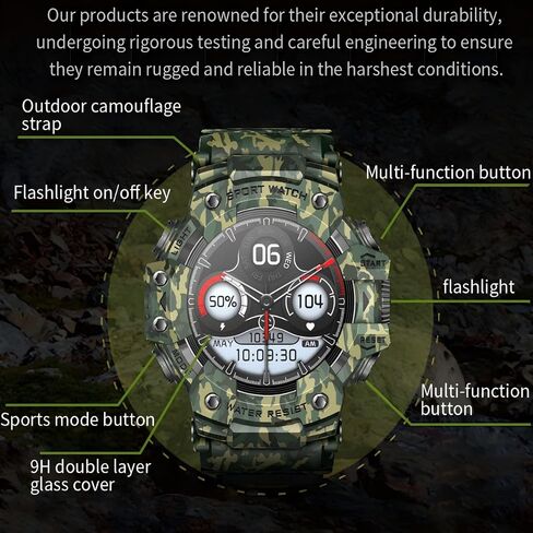 Military Smart Watch for Men with LED Flashlight,1.32"HD Screen Rugged Smart Watch,Call Receive/Dial,Compass,Waterproof Sports Fitness Tracker Tactical Smartwatch for iPhone Android in Saudi Arabia
