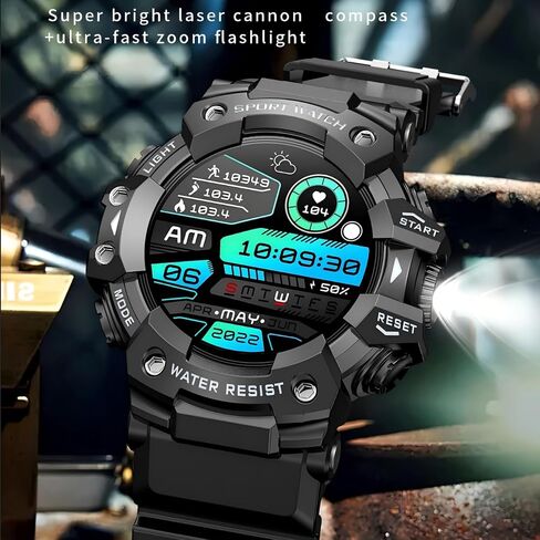 Military Smart Watch for Men with LED Flashlight,1.32"HD Screen Rugged Smart Watch,Call Receive/Dial,Compass,Waterproof Sports Fitness Tracker Tactical Smartwatch for iPhone Android in Saudi Arabia