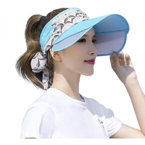 Women Summer Sun Visor Hat UV Protection Wide Brim Sun Hat with Retractable Visor Beach Cap Empty Top Hat